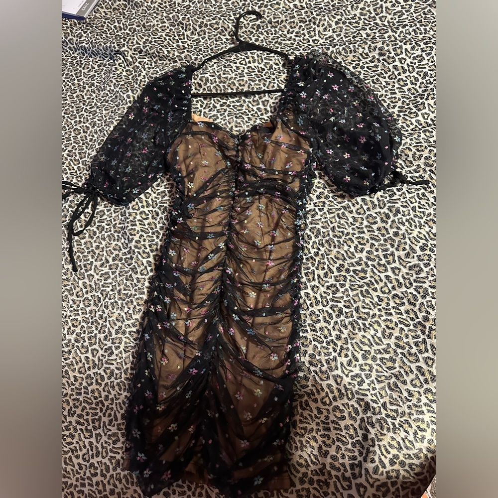 Mesh Nude Dress with flowers
